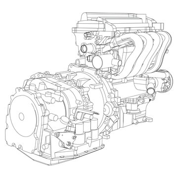Engine Illustration Set. Car, Motorcycle, Electric Motor, and Rocket Engine for Science and Engineering Projects