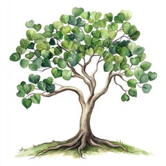 Heart-leaf tree illustration, nature, botanical art, white background, design element