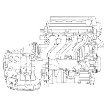 Engine Illustration Set. Car, Motorcycle, Electric Motor, and Rocket Engine for Science and Engineering Projects