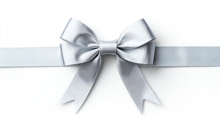 Silver ribbon bow, isolated on white background, for gift wrapping or decoration