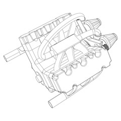 Engine Illustration Set. Car, Motorcycle, Electric Motor, and Rocket Engine for Science and Engineering Projects