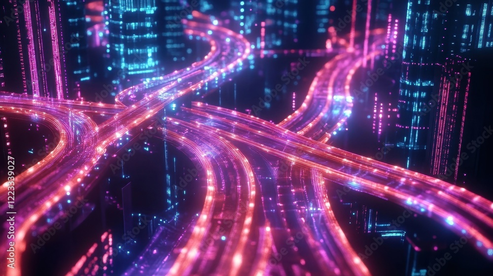 Poster an abstract representation of interconnected pathways formed by holographic lines symbolizing the ne