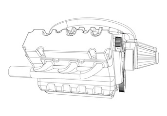 Engine Illustration Set. Car, Motorcycle, Electric Motor, and Rocket Engine for Science and Engineering Projects