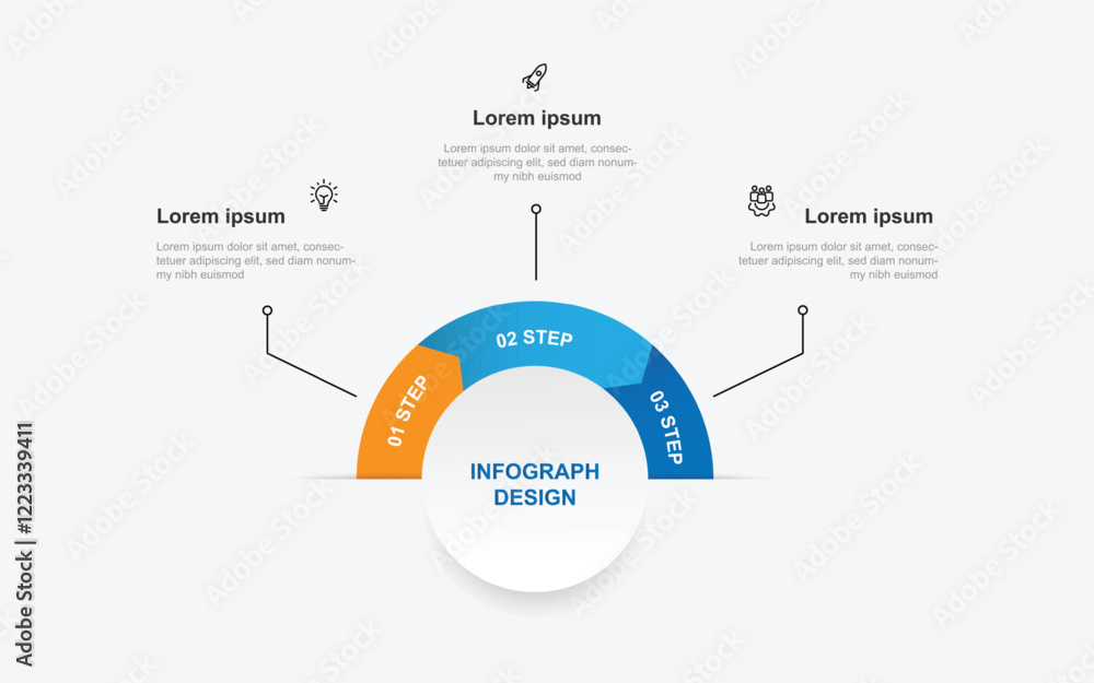 Aufkleber business infographic template. timeline process with 3 step point with circular diagram concept