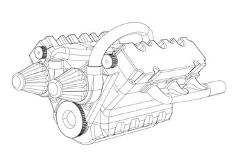 Engine Illustration Set. Car, Motorcycle, Electric Motor, and Rocket Engine for Science and Engineering Projects