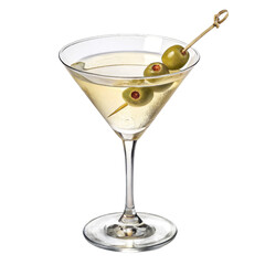 Martini Cocktail Glass with Olives, Isolated on Transparent Background, High-Resolution Image, Beverage Photography, Cocktail, Martini, Drink