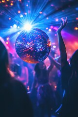 Disco ball in neon color. Selective focus.