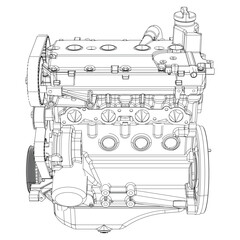 Engine Illustration Set. Car, Motorcycle, Electric Motor, and Rocket Engine for Science and Engineering Projects