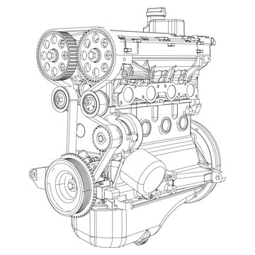 Engine Illustration Set. Car, Motorcycle, Electric Motor, and Rocket Engine for Science and Engineering Projects