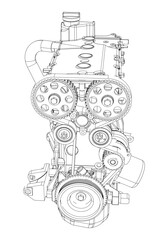 Engine Illustration Set. Car, Motorcycle, Electric Motor, and Rocket Engine for Science and Engineering Projects