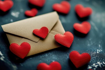 Obraz premium A brown envelope with red hearts on it, suitable for romantic gestures and Valentine's Day celebrations