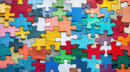 A collection of various colored puzzle pieces spread out, inviting creativity and playfulness