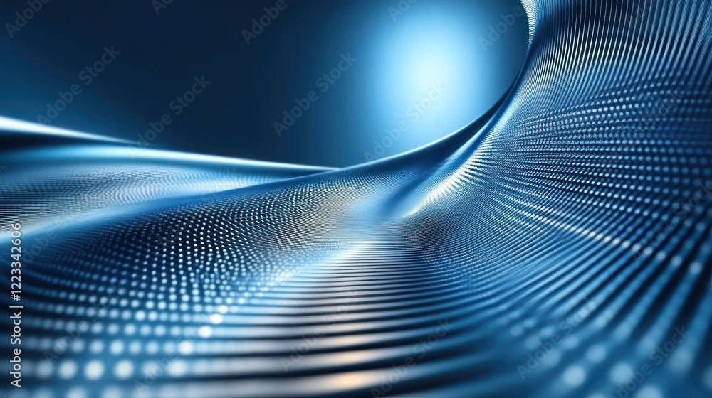 Poster flowing blue waves with a smooth texture and light reflections evoke a sense of motion and depth
