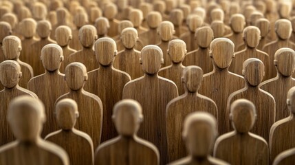 Obraz premium Numerous wooden figures stand close together, emphasizing a sense of unity among the group