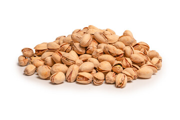 Tasty pistachios isolated on a white background.
