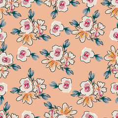 Colorful garden flowers on white background. Seamless vector pattern. Vintage print with inflorescences. Retro textile collection