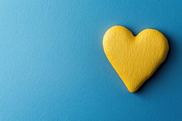 A bright yellow heart symbol on a calm blue background