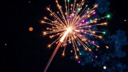 Fototapeta premium Mardi Gras background with A firework is lit up in the night sky. The firework is colorful and has a long, thin shape. The sky is dark, and the firework is the only light source. Scene is festive and