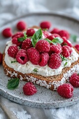 Fresh raspberry topping on a creamy whipped delight, perfect for desserts or snacks