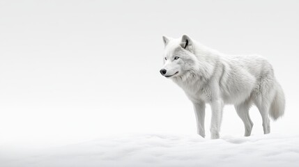 Naklejka premium Majestic Arctic Wolf against a Minimalist Snowy Background