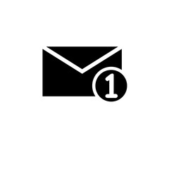 Letter with One Counter Notification, Spam, Dispatch, Delivery Solid Flat Vector Icon Isolated on White Background.