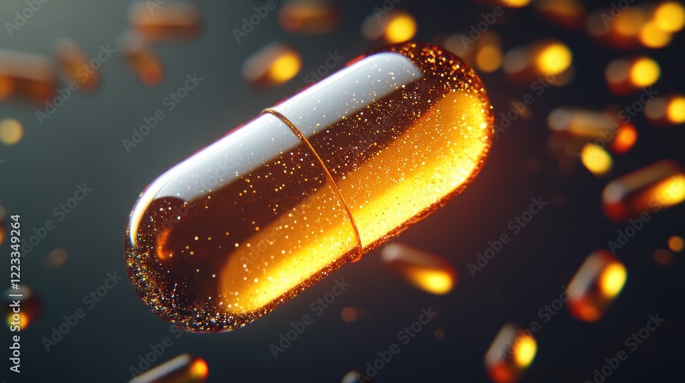 Poster a close-up view of a pill on a dark background