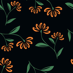 Seamless floral pattern, liberty ditsy print in a colorful summer motif. Cute botanical wallpaper, textile design: small hand drawn flowers, tiny leaves, simple abstract bouquets.