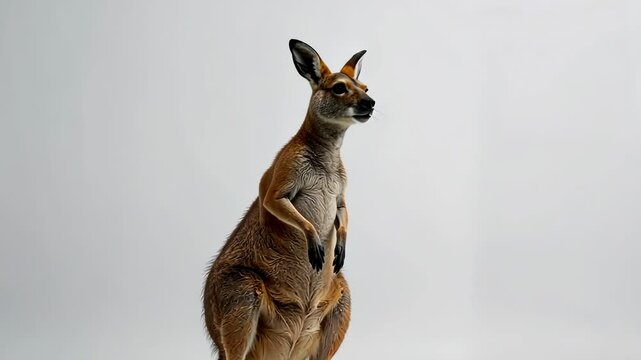 Single kangaroo standing on white background