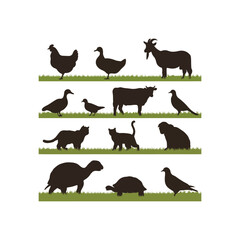Fototapeta premium Farm Animals Silhouettes art vector design.