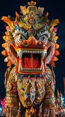 Colorful ogoh-ogoh statue representing a mythological demon during ngrupuk parade