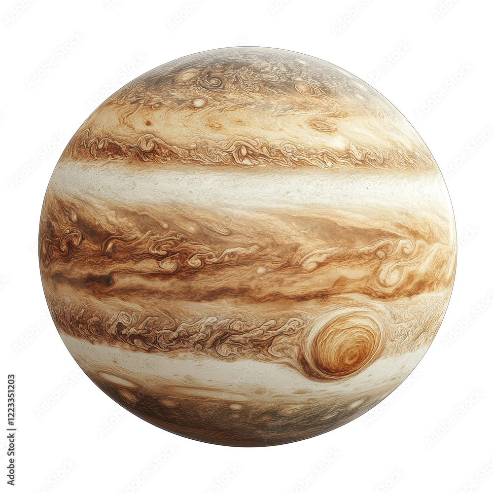 Poster jupiter planet displayed against a transparent background showcasing its distinct bands and great re