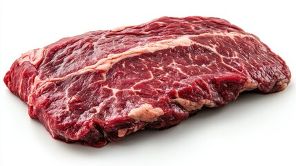 Obraz premium Fresh Raw Beef Cut with Rich Marbling on White Background
