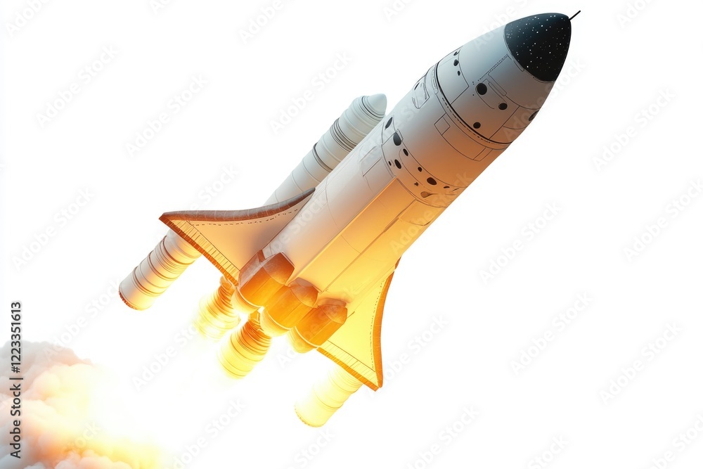 Poster a space shuttle soaring through the clouds with a trail of smoke behind, ideal for use in aviation o