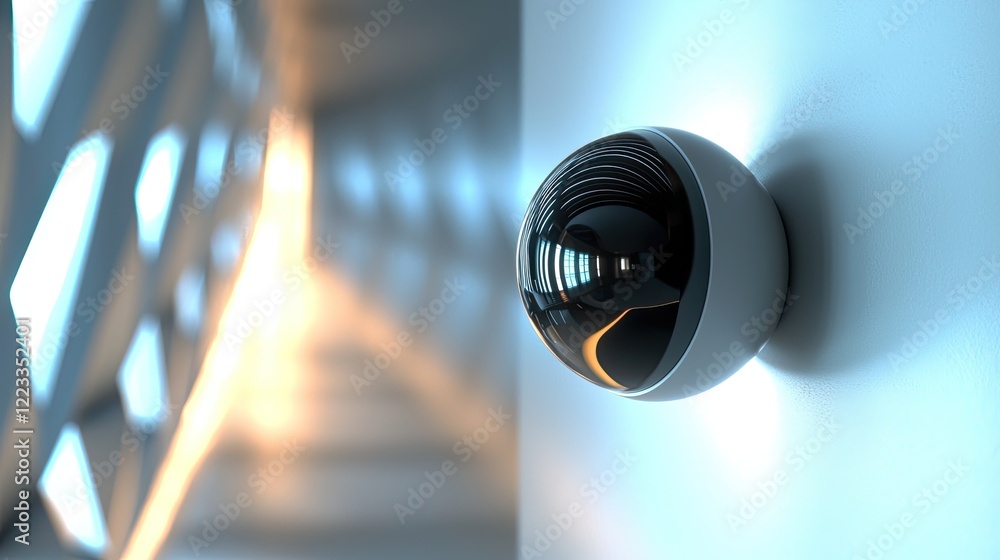 Poster Modern Security Surveillance Camera in Sleek Indoor Environment with Blurred Background and Soft Lighting for Safety and Monitoring Concepts