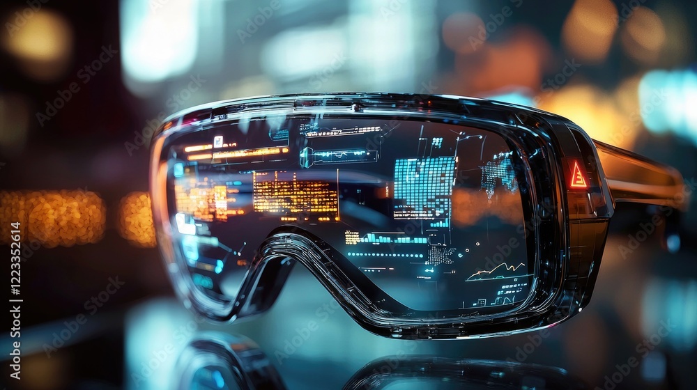 Poster Futuristic Smart Glasses with Augmented Reality Display Showcasing Digital Data Visualization and Innovative Technology Concepts