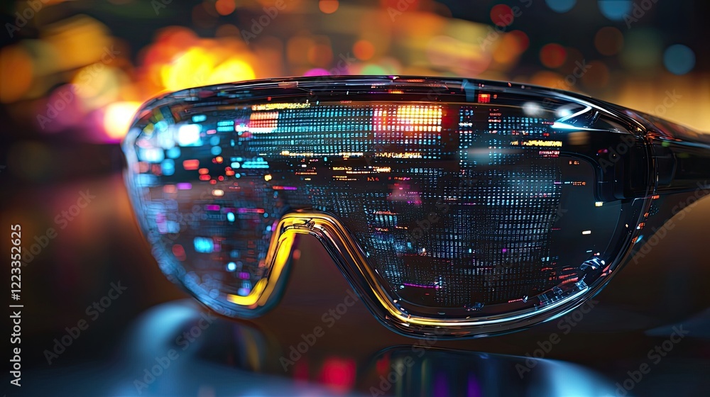 Poster Futuristic Smart Glasses with Augmented Reality Display Showcasing Digital Data Visualization and Innovative Technology Concepts