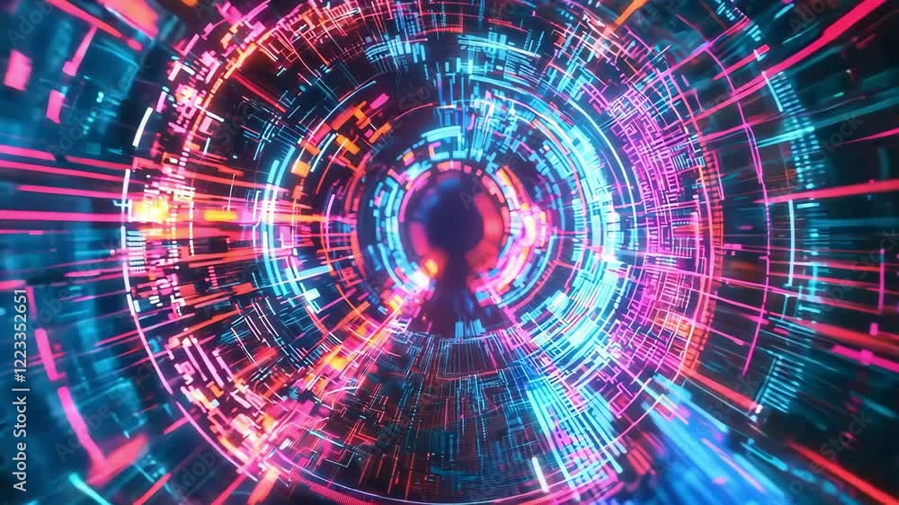 Aufkleber abstract tunnel of pulsating colors and digital patterns, showcasing a stunning visual journey throu