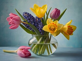 Vibrant Bouquet of Spring Flowers in Bright and Colorful Arrangement