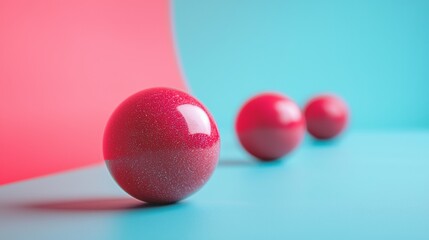 Pink reflective spheres on a vibrant blue and pink background