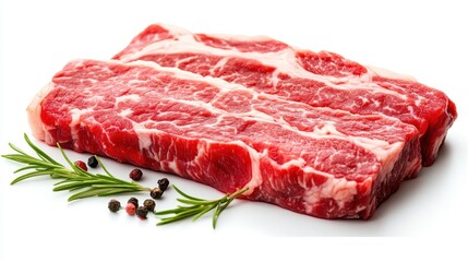 Fresh Raw Beef Steak with Herbs and Spices Isolated on White