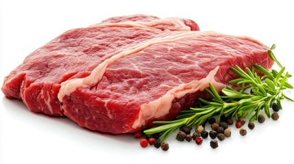 Fototapeta premium Fresh Raw Meat Cuts with Spices and Herbs on White Background