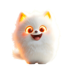 Fluffy 3D Cartoon Cat with Glowing Dog Ears Isolated on Transparent Background