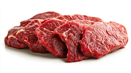 Fresh Raw Beef Cuts on White Background for Culinary Use