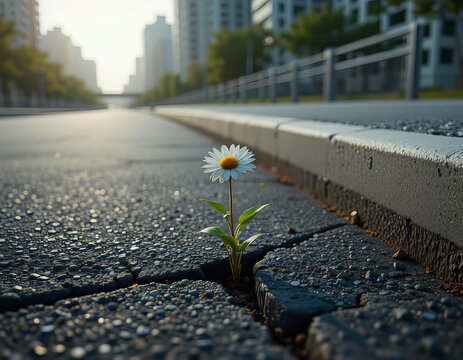 una flor que crece en una grieta del asfalto