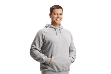 Ѕoung man in a gray hoodie