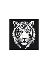 Artistic Black and White Vector Portrait of a Tiger Head with Symmetrical Stripes and Fine Details