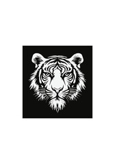 Stylized Black and White Vector Art of a Tiger Head with Bold Geometric Features on Transparent Background