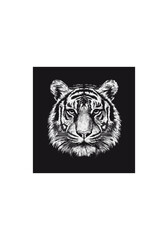 Intricate Black and White Vector Illustration of a Tiger Head with Detailed Fur on a Transparent Background