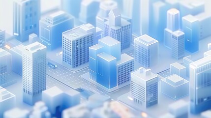 frosted glass buildings isometric city for commercial design concept