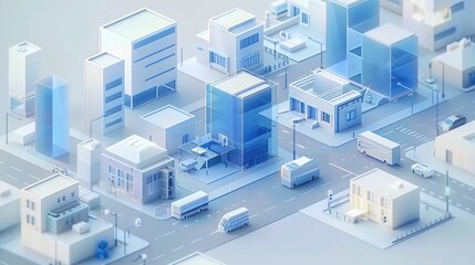 frosted glass buildings isometric city for commercial design concept